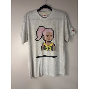 Homage Pixel Art T-Shirt Graphic Print Gray Tee Medium Crew Neck‎ Short Sleeve